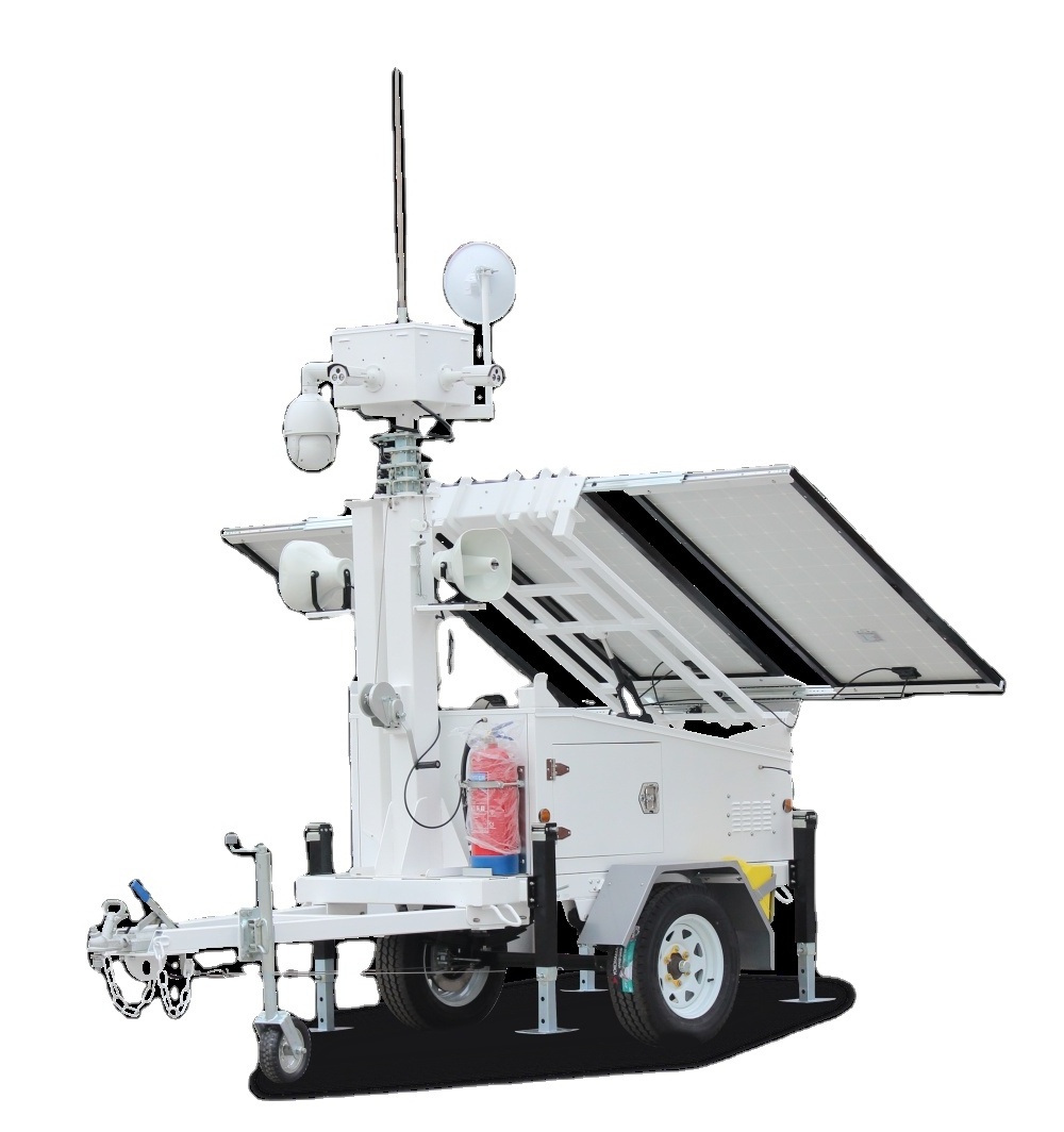 Portable Tower CCTV Digital Camera Mobile Solar Surveillance Trailer For Parking Lot Security