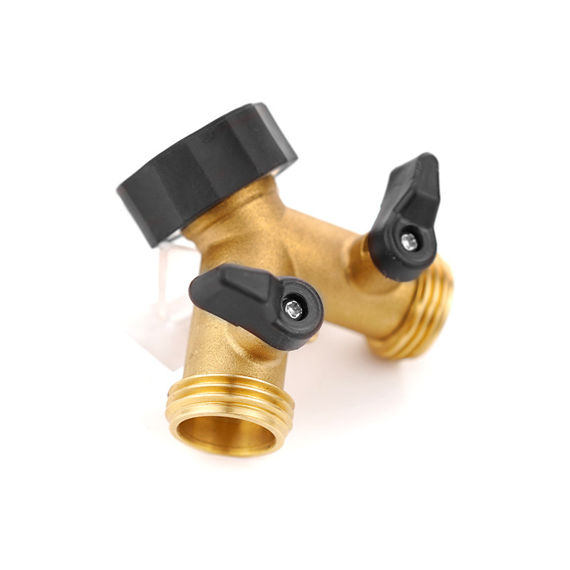 3/4 inch 2 Way Hose Tap Connector Two Way Garden Water Hose Y Splitter Brass Manifold with Ball Valve