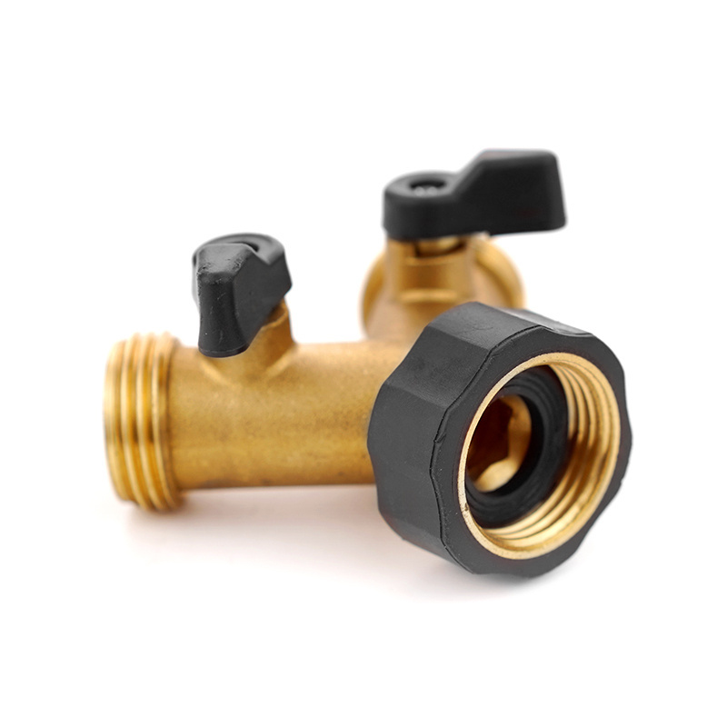 3/4 inch 2 Way Hose Tap Connector Two Way Garden Water Hose Y Splitter Brass Manifold with Ball Valve