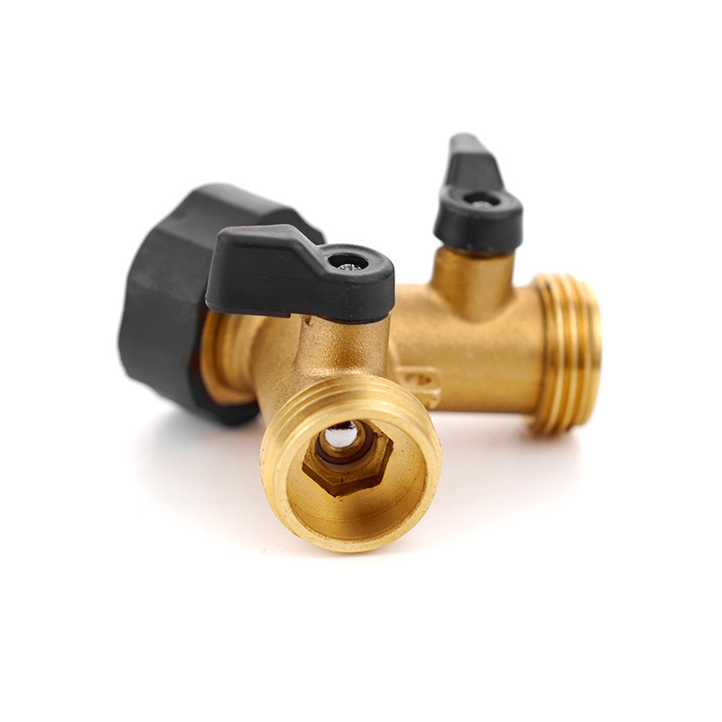 3/4 inch 2 Way Hose Tap Connector Two Way Garden Water Hose Y Splitter Brass Manifold with Ball Valve