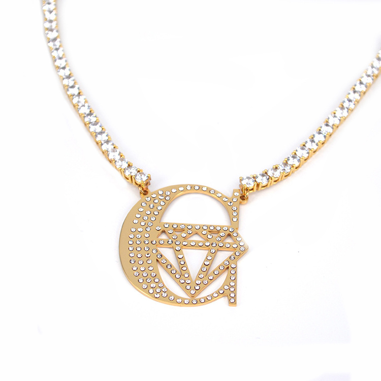 Custom 18K Gold Plated Jewelry Stainless Steel Personalised Name Moissanite Tennis Chain Diamond Necklace