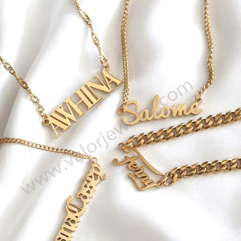 Personalized Choker Cuban Chain Name Initial Letter Gold Stainless Steel Pearl Fine Fashion jewelry Custom Necklace for Women