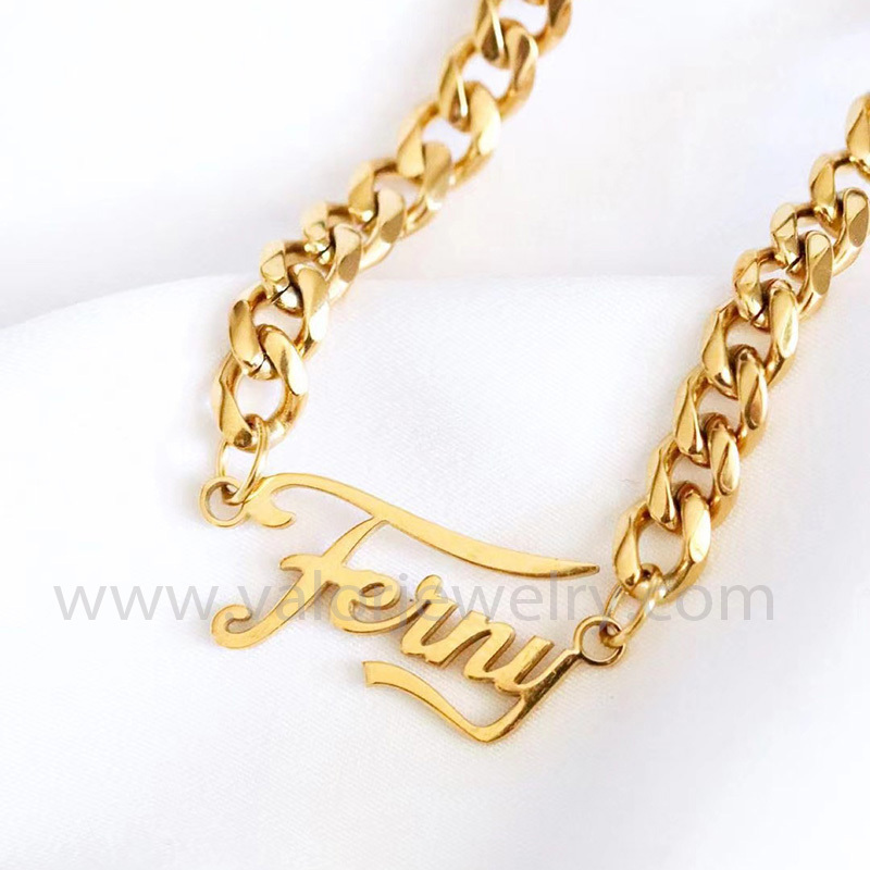 Personalized Choker Cuban Chain Name Initial Letter Gold Stainless Steel Pearl Fine Fashion jewelry Custom Necklace for Women