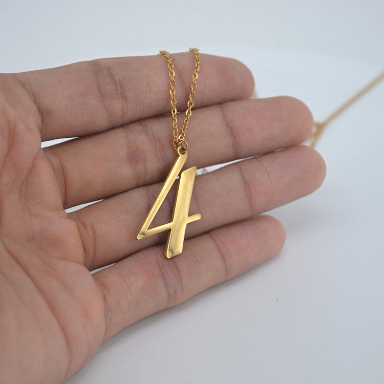 Custom 10K Gold Plated Stainless Steel Necklace  Chain  Number Pendant