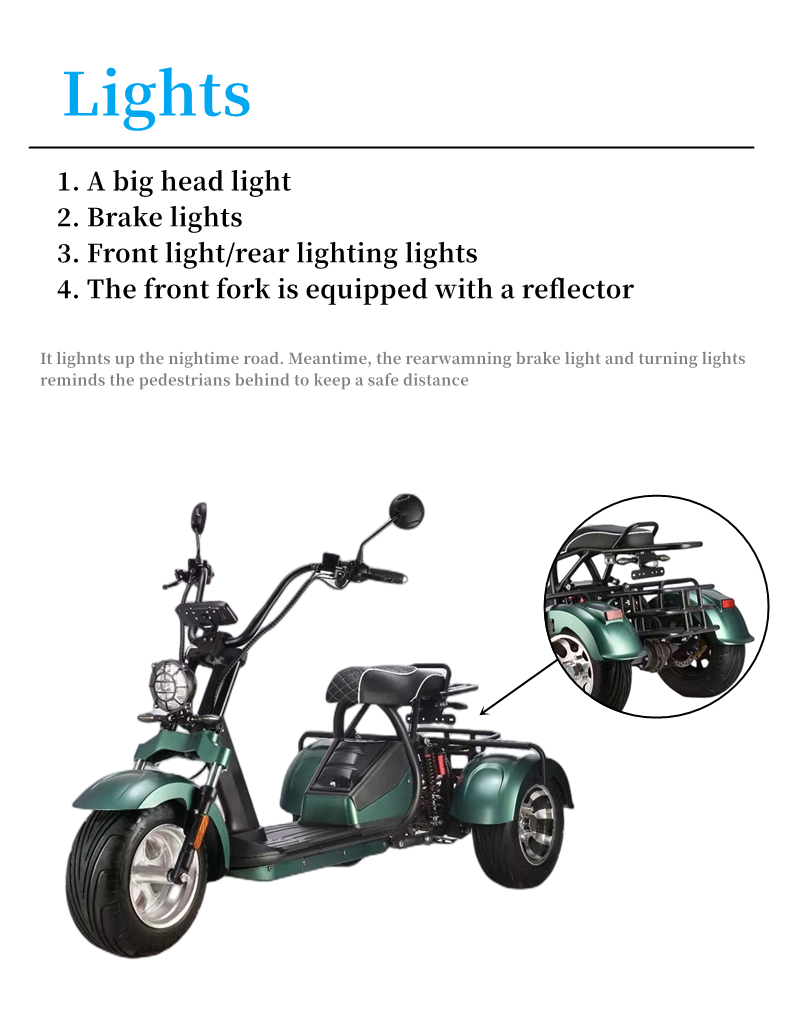 Adult off road fat tire 2000w 10 inch 3 wheel scooter hub motor waterproof electric scooter