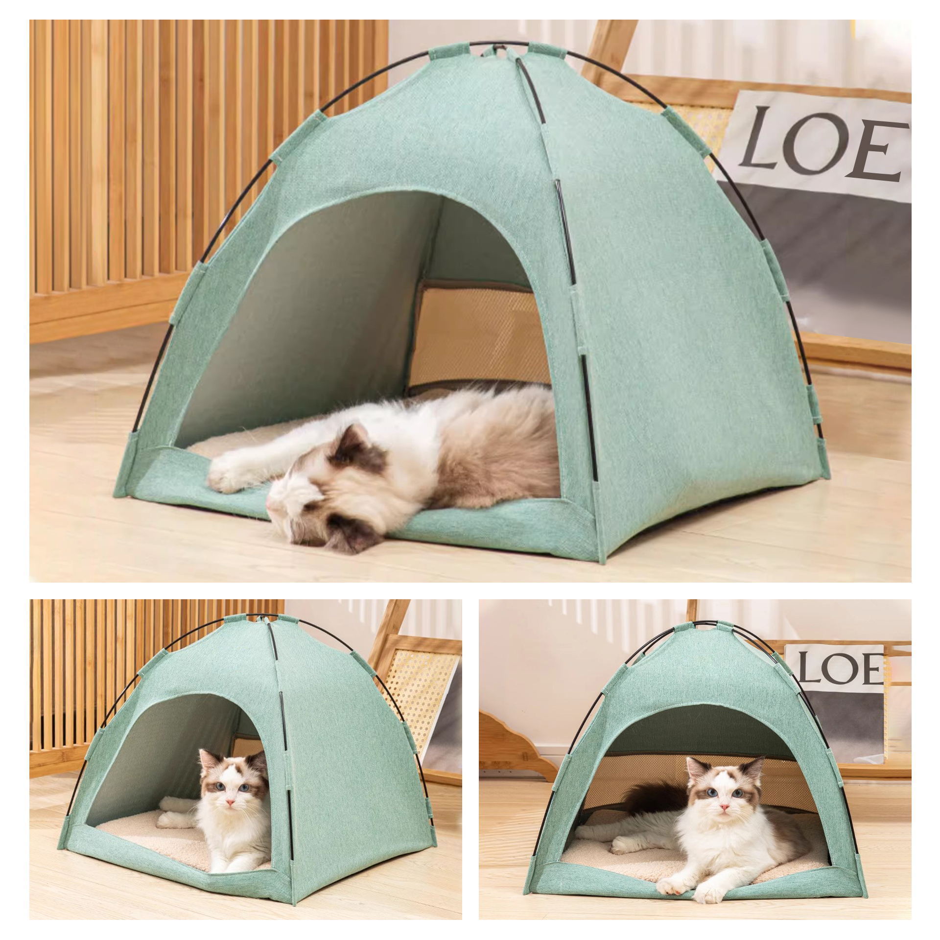 Portable Polyester & Cotton Pet Cabin Tent with Mosquito Net & Bed Canopy for Puppies and Kittens for Camping Travel Home Use