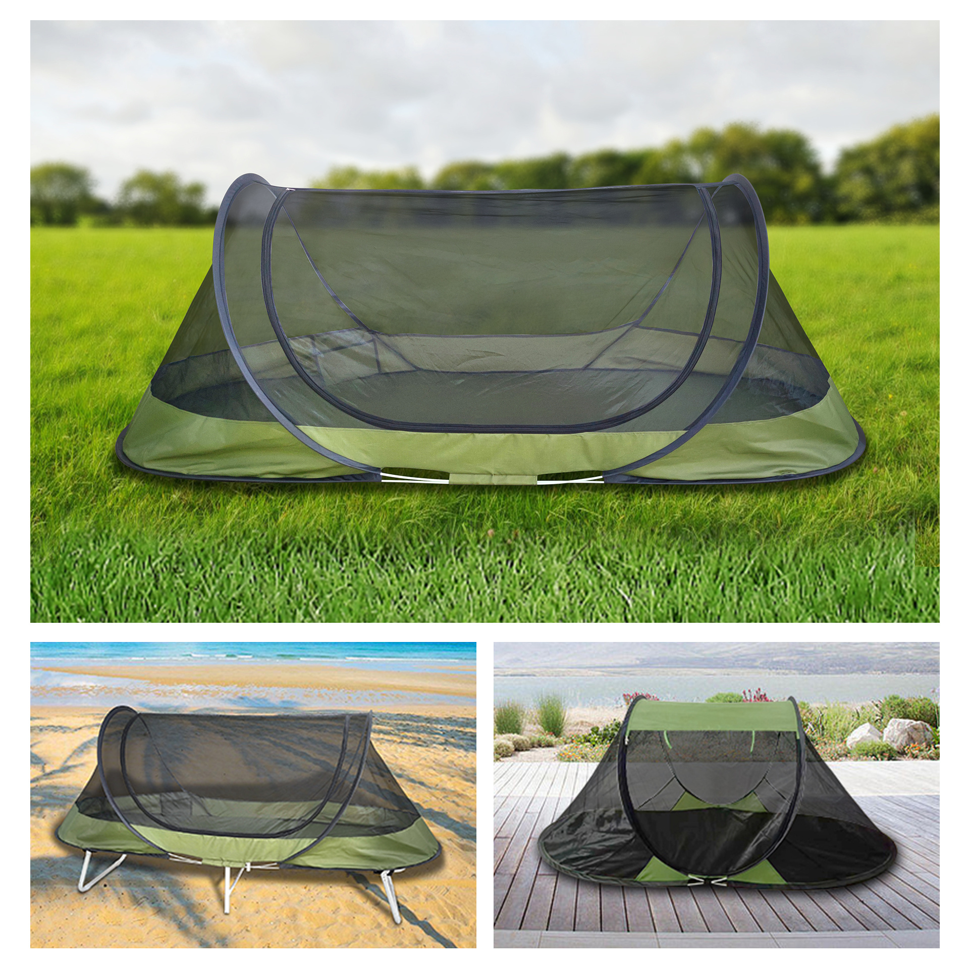 Single Layer Automatic Pop-Up Waterproof Tent Outdoor Camping Portable Oxford Material Steel Pole Summer Fiberglass Mosquito Net