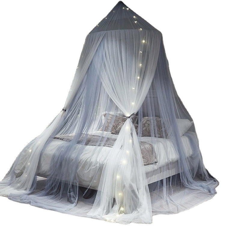 New Design Grey White LED Lights Glowing Mosquito Net Decoration Polyester Mesh Hanging Bed Nets for Double Bed for Camping