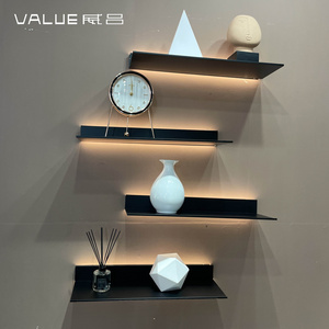 Fashionable and popular  Modular Aluminum Polished Decoration Floating  L-shaped Wall Shelf With Led Light