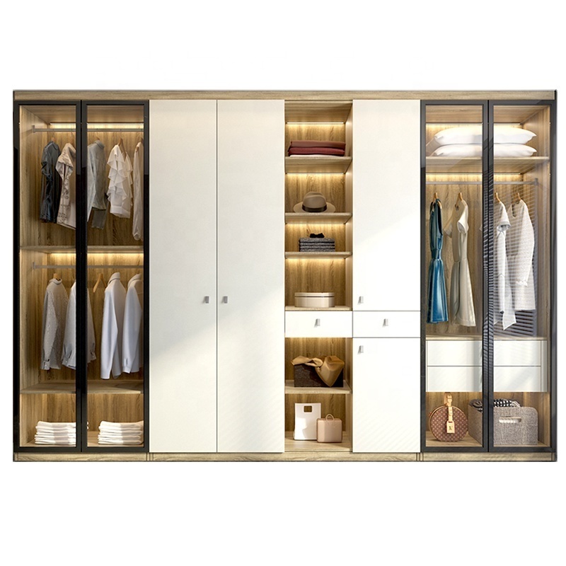 Modern Bedroom Wardrobes Cabinet Custom Walk In Closet Wardrobe Aluminum Profile Frosted Glass Wardrobe