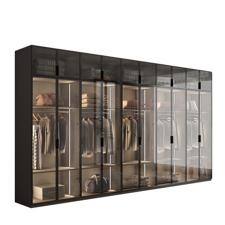 Custom bedroom Cabinet  Walk In Closet Wardrobe Aluminum Profile Frosted  custom bedroom Glass led light wardrobes