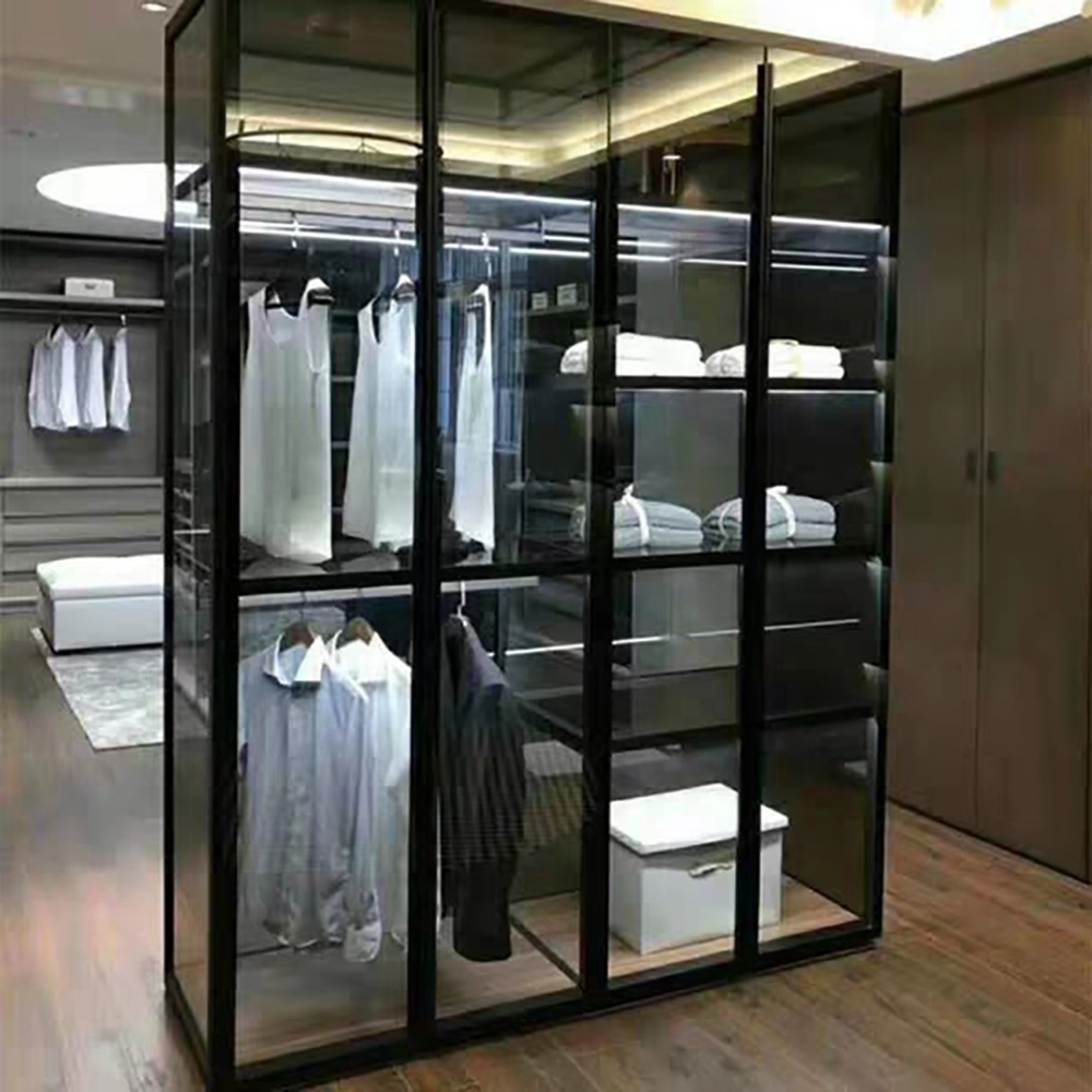 China Manufacturers Luxury Bedroom Furniture Custom Aluminum Extrusion Glass Wardrobe Organizer For Dressing Room