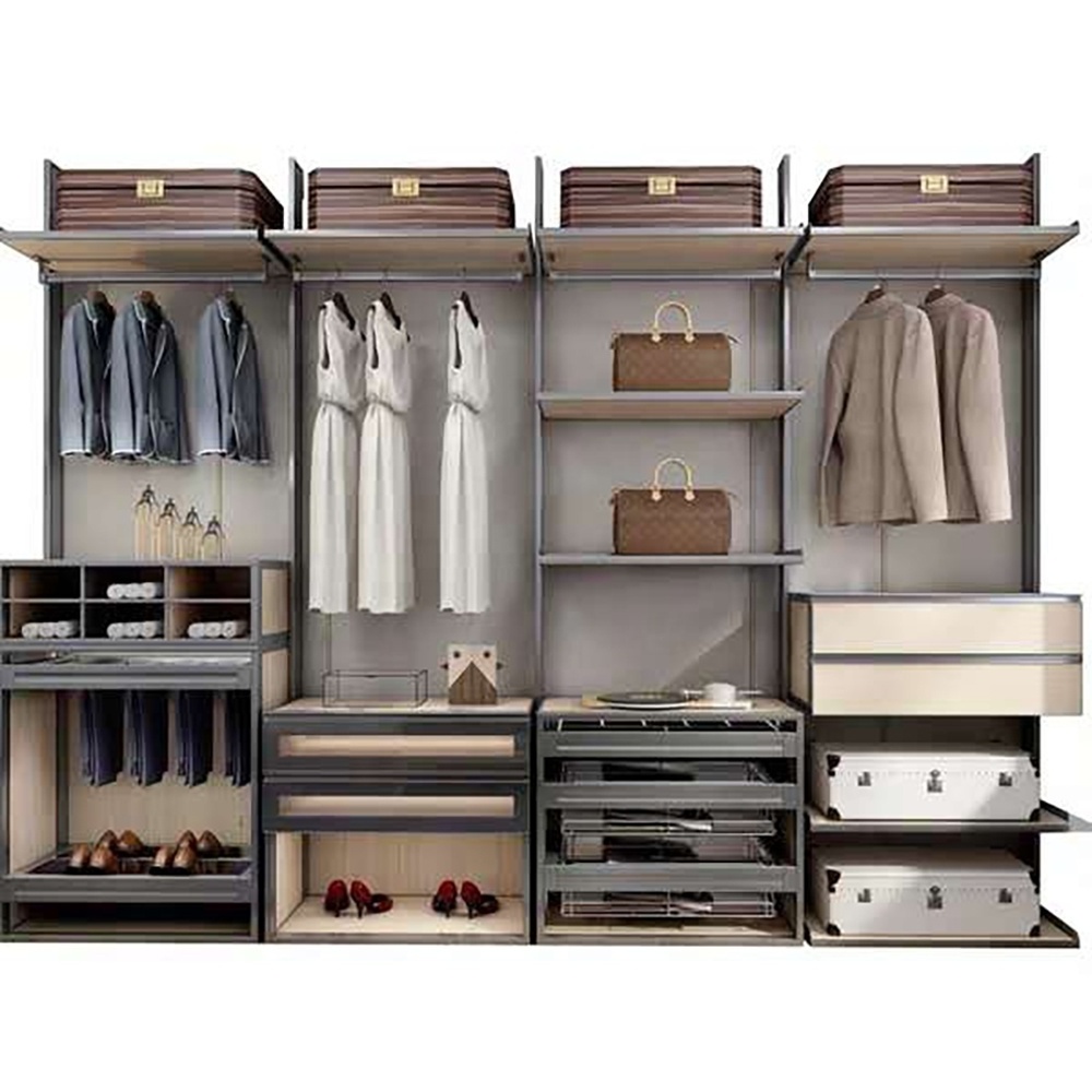 Column Type Walk In Closet Furniture Aluminum Clothes Hanger Pole Book Shelf Walk In Closet Cabinets With Drawers