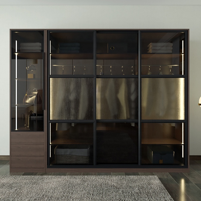 Custom Made Aluminum Wardrobe Glass Door  Wardrobes Wood Cabinet Wardrobe With Laminte