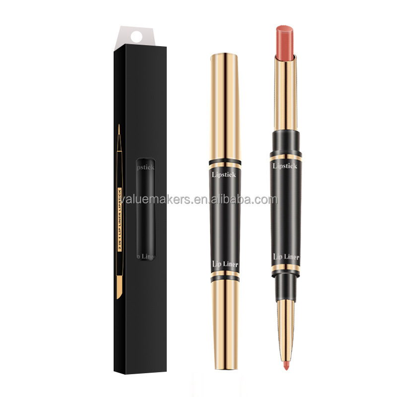 dual-ended matte lipstick with lip liner private label water proof nude 2 in 1 lipsticks vegan  cruelty-free red lip beauty