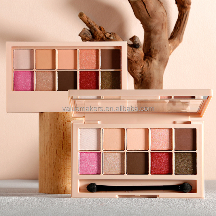 OEM&ODM whole sale bulk 10 colors daily nude eyeshaddow palette high pigmented matte shimmer  eyeshadow palette with brush