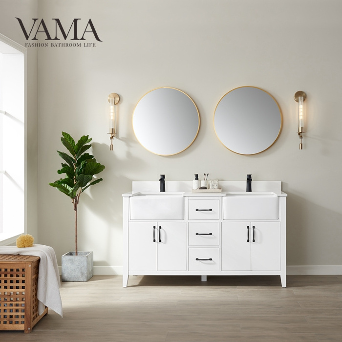 VAMA Factory 60 inch best selling popular style wash basin cabinet bathroom vanity China manufacturer bathroom furniture 797060