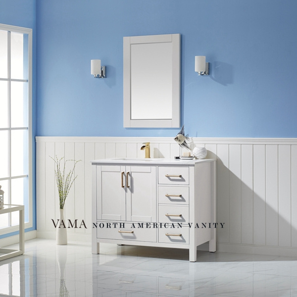 VAMA Factory 42 inch solid wood bathroom cabinet prefab drawers white used bathroom vanity craigslist modern cabinet 785042