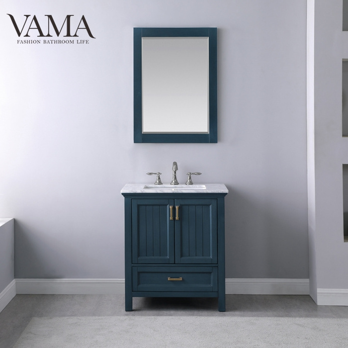 VAMA 30 inch American style solid wood bathroom vanity with marble top floor mounted cabinets with mirror 538030