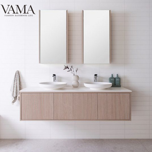 Vama 60 Inch Australia Style Modern Melamine Ripple Effect Wood Veneer Bathroom Vanity with Double Basin A2202