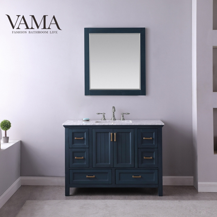 VAMA Factory 48 inch mid century cheap bathroom vanity custom made cabinets with single sink and mirror for sale 538048