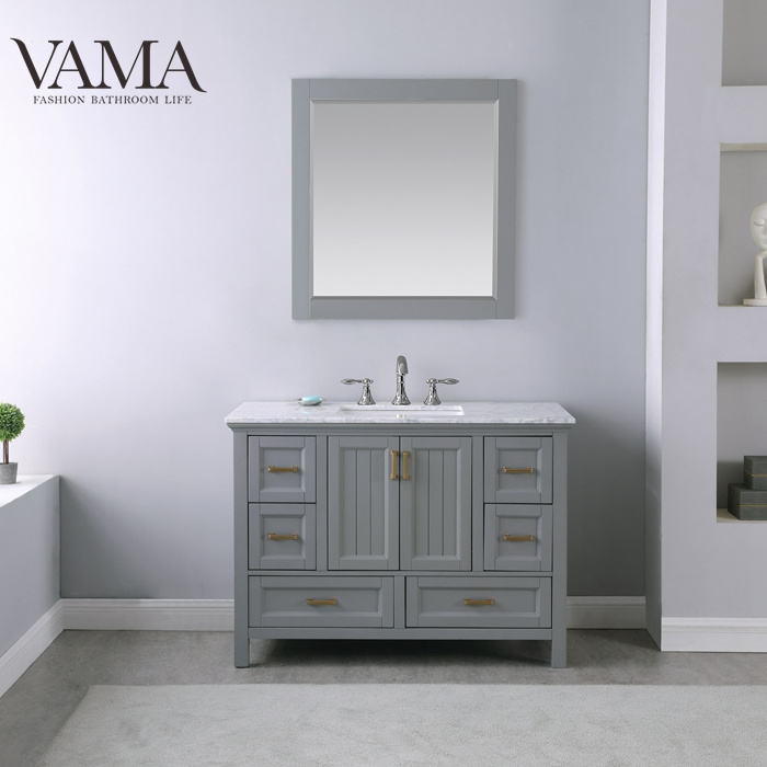 VAMA Factory 48 inch mid century cheap bathroom vanity custom made cabinets with single sink and mirror for sale 538048