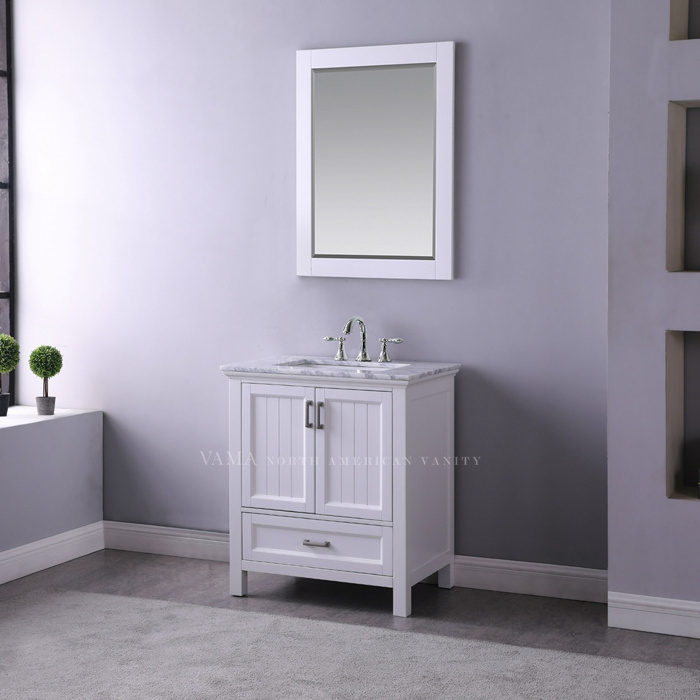 VAMA 30 inch American style solid wood bathroom vanity with marble top floor mounted cabinets with mirror 538030