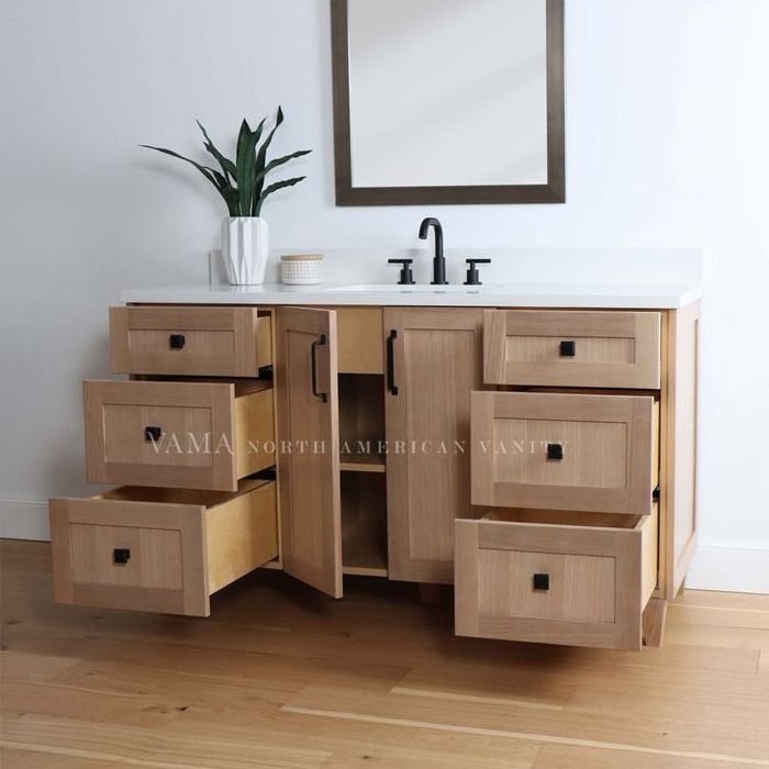 Vama 60 Inch High Quality European Style Hotel Vanities Solid Wood Bathroom Furniture with Single Sink A220660S