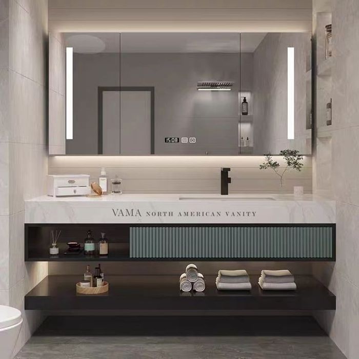 VAMA White Luxury Style Exquisite Design Wall Mounted Bathroom Vanity with Mirror Cabinet