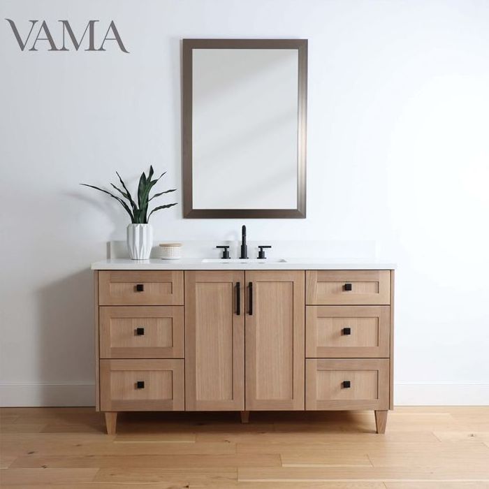 Vama 60 Inch High Quality European Style Hotel Vanities Solid Wood Bathroom Furniture with Single Sink A220660S