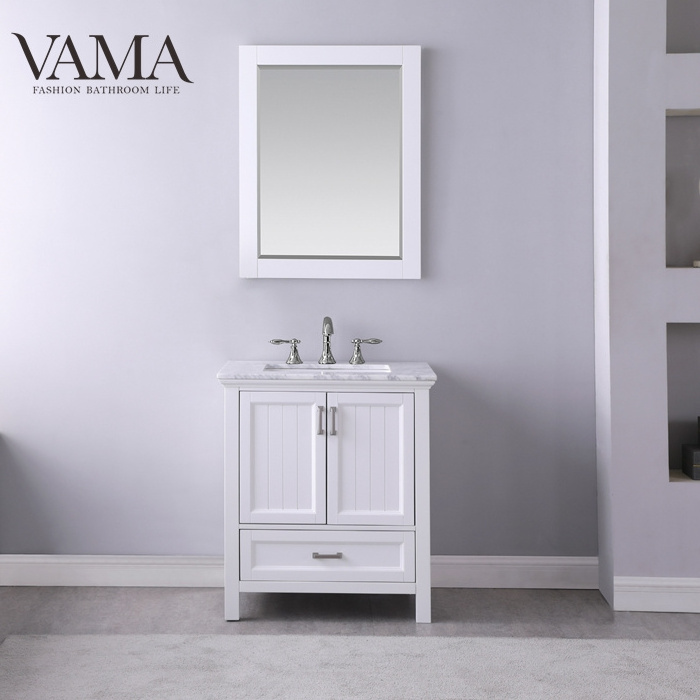 VAMA 30 inch American style solid wood bathroom vanity with marble top floor mounted cabinets with mirror 538030