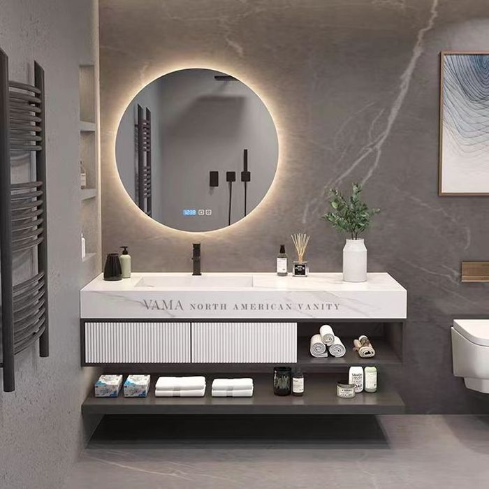 VAMA White Luxury Style Exquisite Design Wall Mounted Bathroom Vanity with Mirror Cabinet