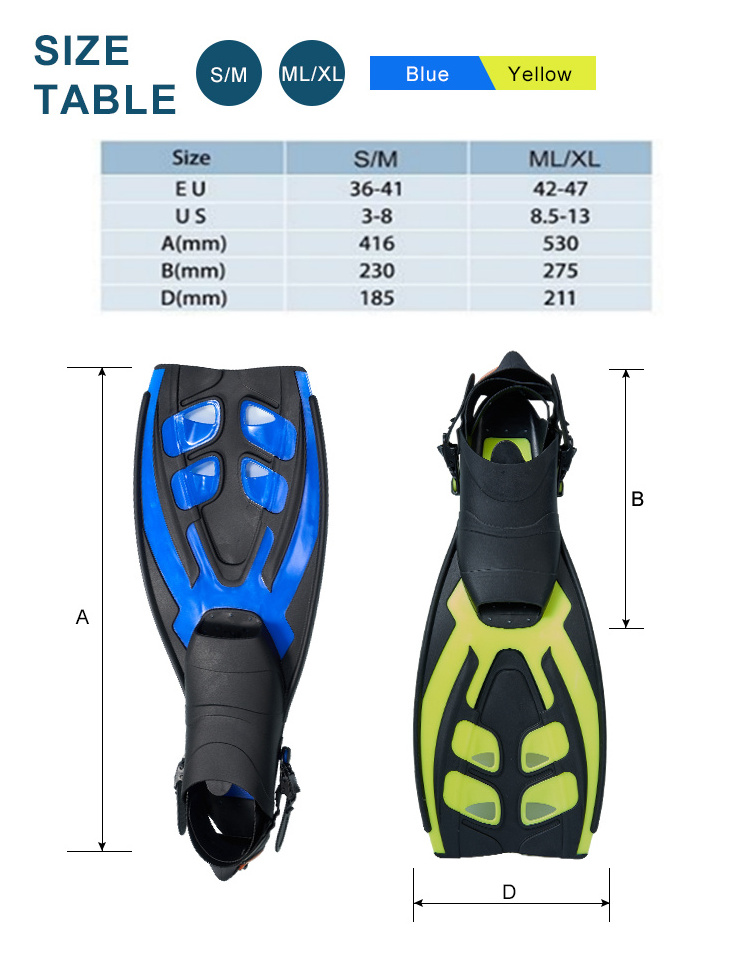 High Quality Long Blade Wave Swimming Flippers Snorkeling Diving Fins Adjustable Freediving Fins