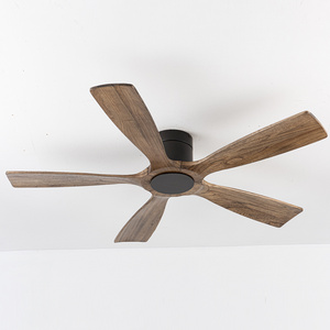 Nordic Low Profile Flush Mount Modern 5 Carved Wood Blade DC Motor Outdoor Indoor Decorative Ceiling Fan For Low Ceiling