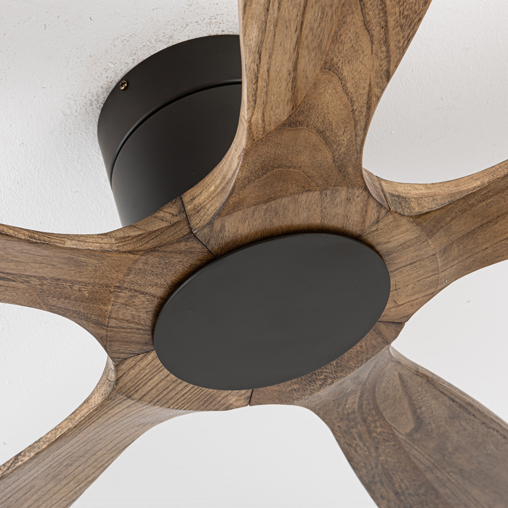 Nordic Low Profile Flush Mount Modern 5 Carved Wood Blade DC Motor Outdoor Indoor Decorative Ceiling Fan For Low Ceiling