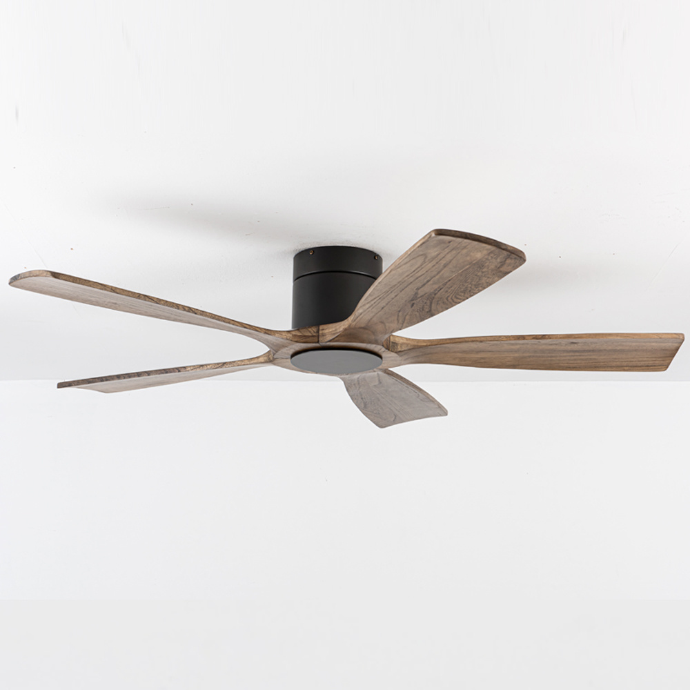 Nordic Low Profile Flush Mount Modern 5 Carved Wood Blade DC Motor Outdoor Indoor Decorative Ceiling Fan For Low Ceiling