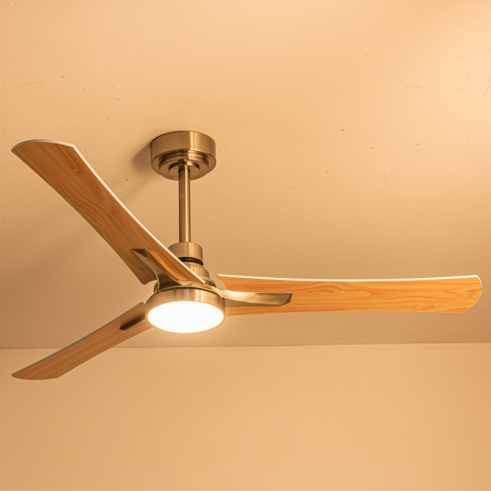 Nordic Style Intelligent Remote Control Double Side Plywood Blade ventilador de techo con luz Ceiling Fan With LED Light