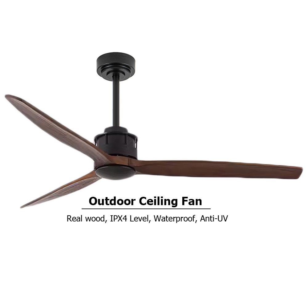 Contemporary Waterproof Wooden Blades DC Quiet Motor Wet Rated Outside Patios Gazebos Outdoor Ceiling Fan With LED Light