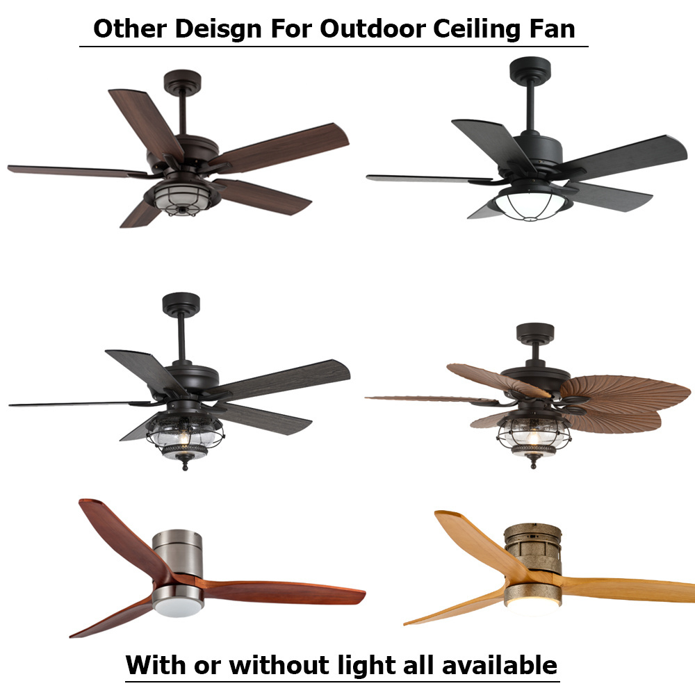 Contemporary Waterproof Wooden Blades DC Quiet Motor Wet Rated Outside Patios Gazebos Outdoor Ceiling Fan With LED Light