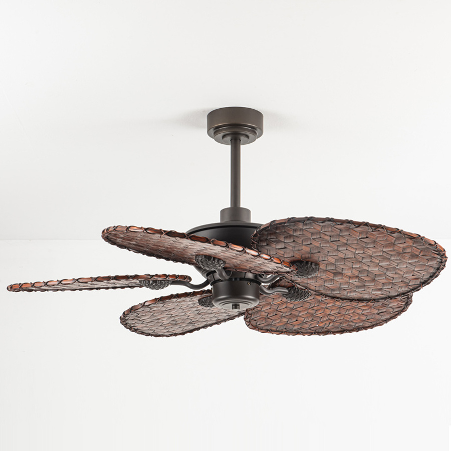 Low Noise Decorative Boho Tropical Bar Resort Hotel Style 5-Blade Cane Rattan Ceiling Fan With Or Without Light