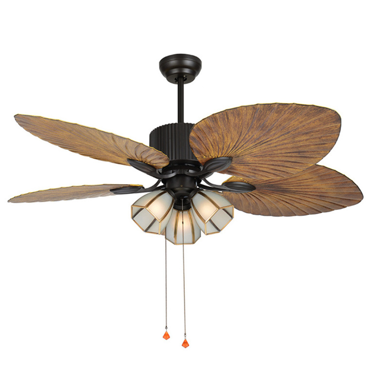 Vintage Palm Leaf Retro Ceiling Fan 5 ABS Blade Tropical with Remote and light Quiet Ceiling Mount Fan with Light