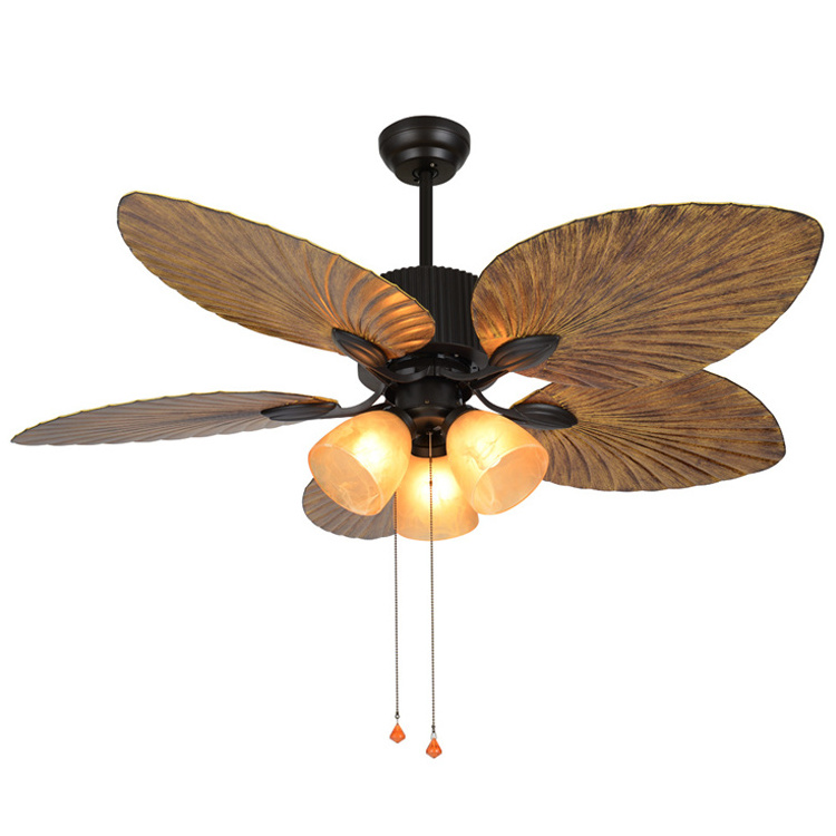 Vintage Palm Leaf Retro Ceiling Fan 5 ABS Blade Tropical with Remote and light Quiet Ceiling Mount Fan with Light