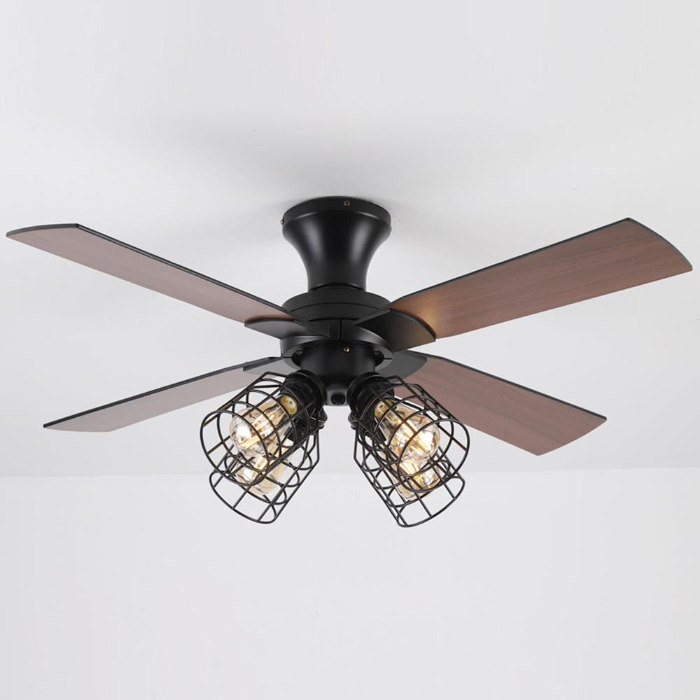 Best Low Profile 4 Light Wood Blade E26 E27 AC DC Colonial Vintage Antique Bedroom 48 52 Inch Ceiling Fan With Light