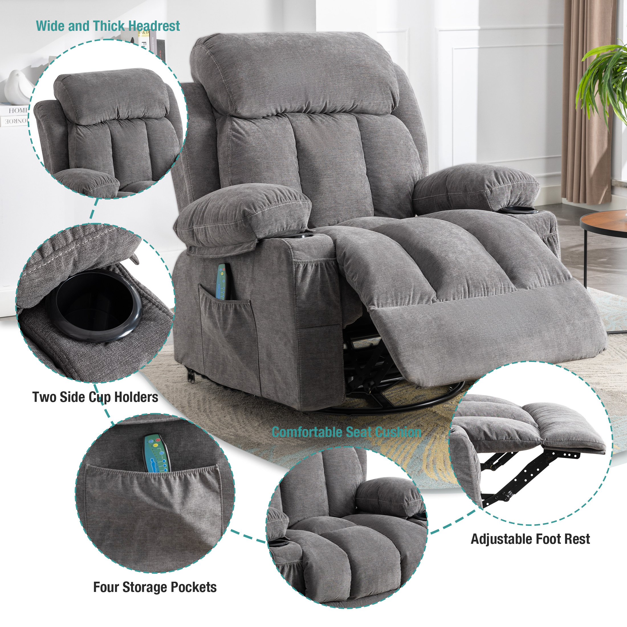 VANBOW manufacturer fabric single sofa recliner chair with massage function for relaxing