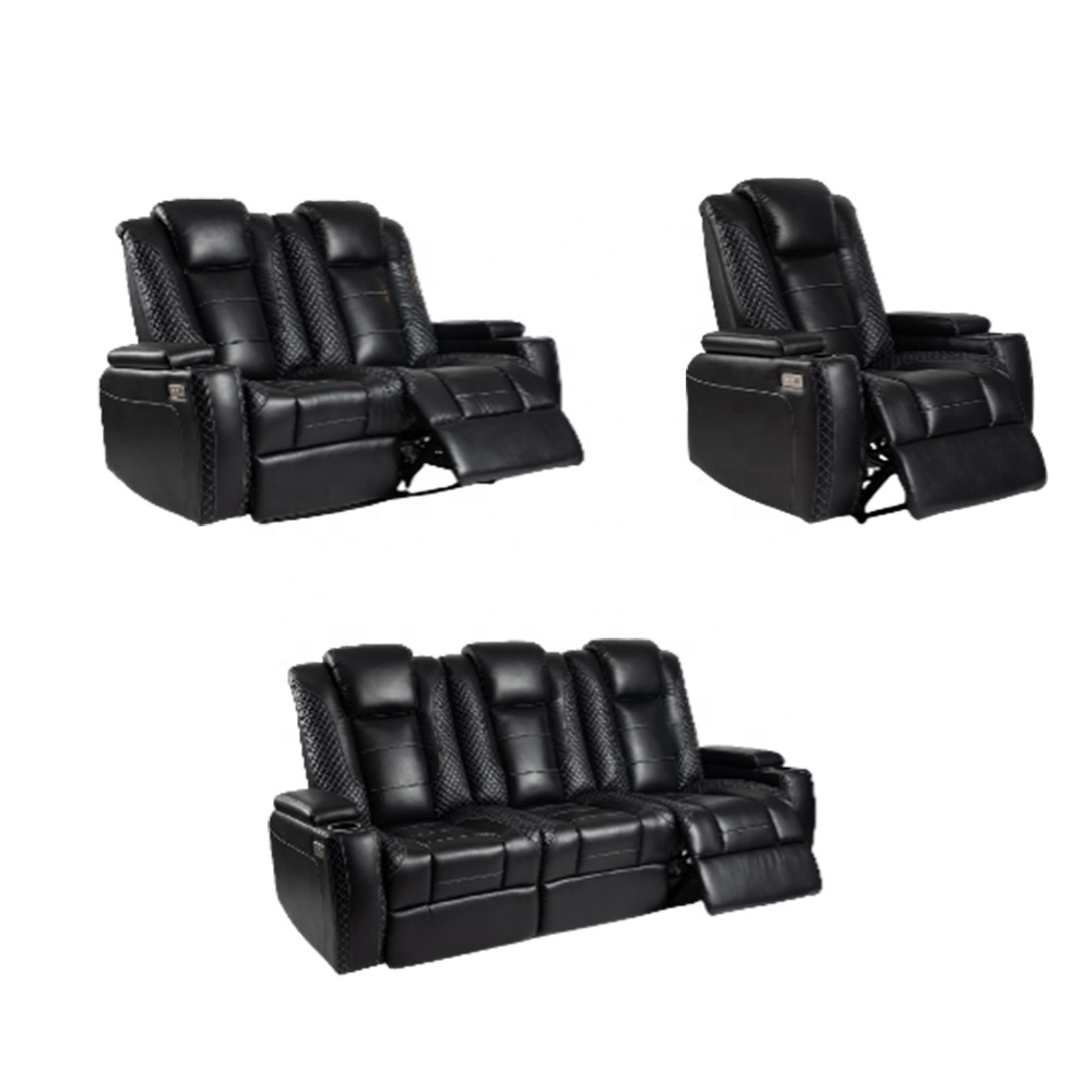 VANBOW luxury design leather electric 3 2 1 reclining sofa set with Customizable cooling cup holder