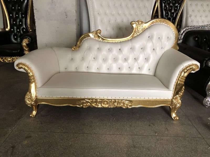 French Louis Gold Wedding Chaise Lounge Chair and Loveseat Sofa