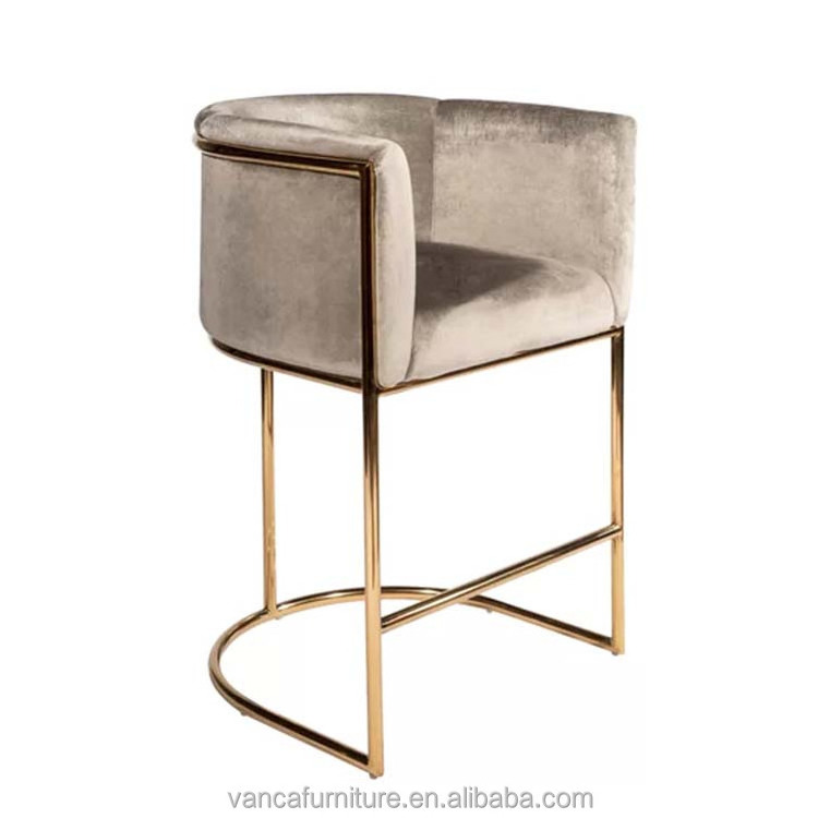 Modern Gold Stainless Steel Bar Chair Velvet counter chair luxury design living room bar stool for Home Decor company