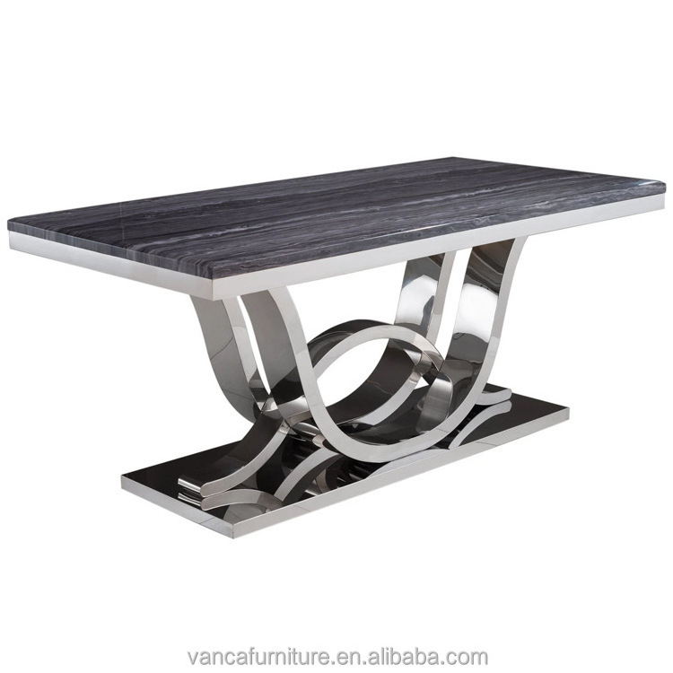 french furniture luxury silver metal tables and chairs black marble dinning table with 6 chair sets