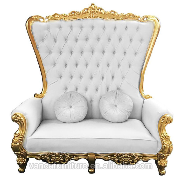 French Louis Gold Wedding Chaise Lounge Chair and Loveseat Sofa