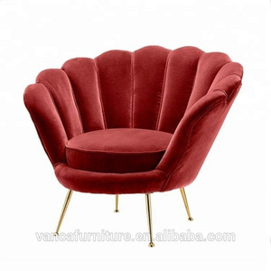 Red velvet fabric flower shape lounge leisure chair